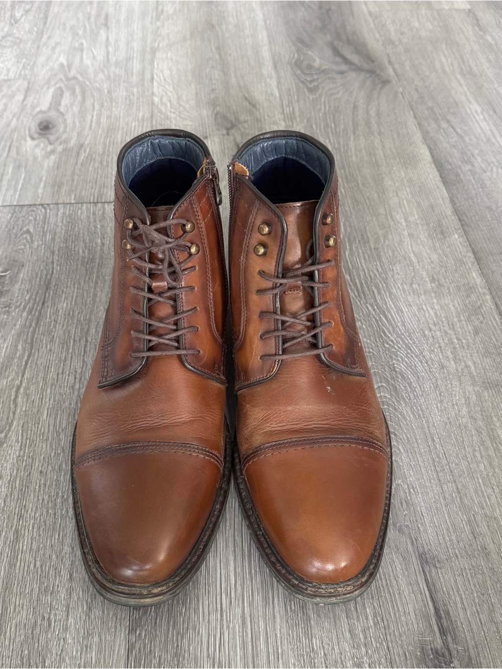 Johnston & Murphy Men’s Tan/Brown Leather Lace-Up Cap-Toe Boots